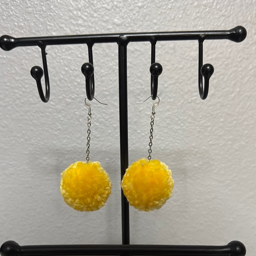 Yellow Pom Pom Earrings